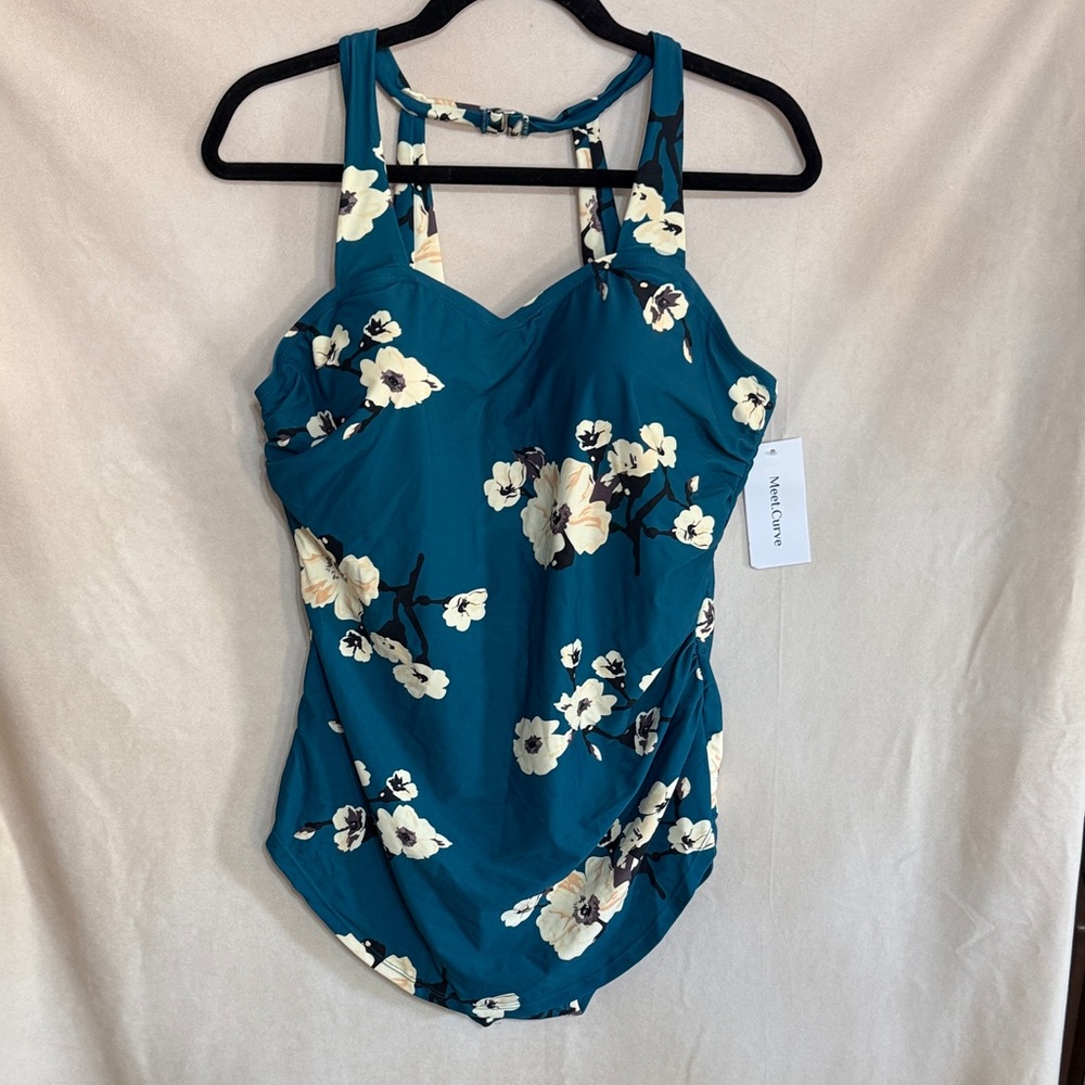 Teal Floral Women's One-Piece Swimsuit with Adjustable Straps